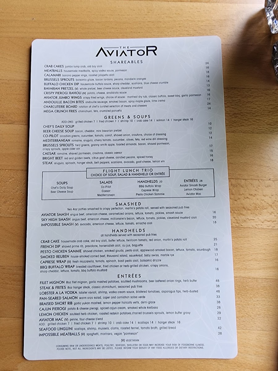 Menu The Aviator Pub & Restaurant-1